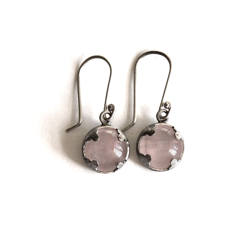 Lover Earrings, rose quartz, sterling silver, 2014