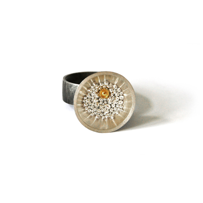 Standing Out in a Crowd, ring, sterling silver, 24ct gold, resin, 2006