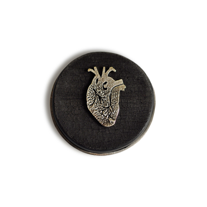 Sacred Heart, brooch, sterling silver, Fine silver, burnt ebony, 2012