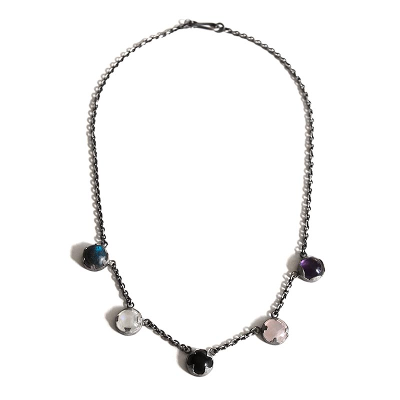 Mystic Necklace, rose quartz, onyx, labradorite, moonstone, amethyst, sterling silver, 2014