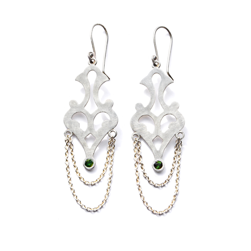 Dusk Earrings, green tourmaline, sterling silver, 2013