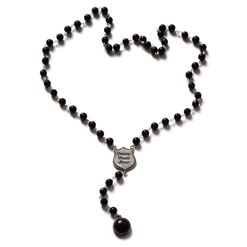 Omnia Vincit Amor (Love Conquers All), rosary, sterling silver, fine silver, onyx, jet, 2012