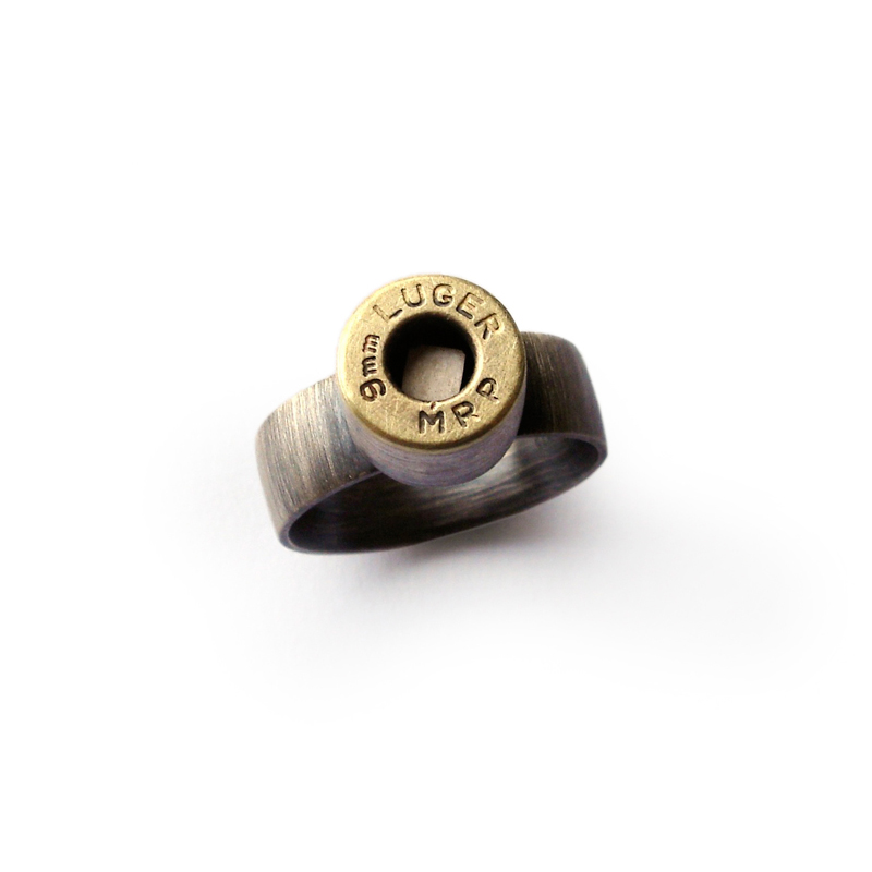 Square Peg in a Round Hole, ring, sterling silver, luger bullet, 2006