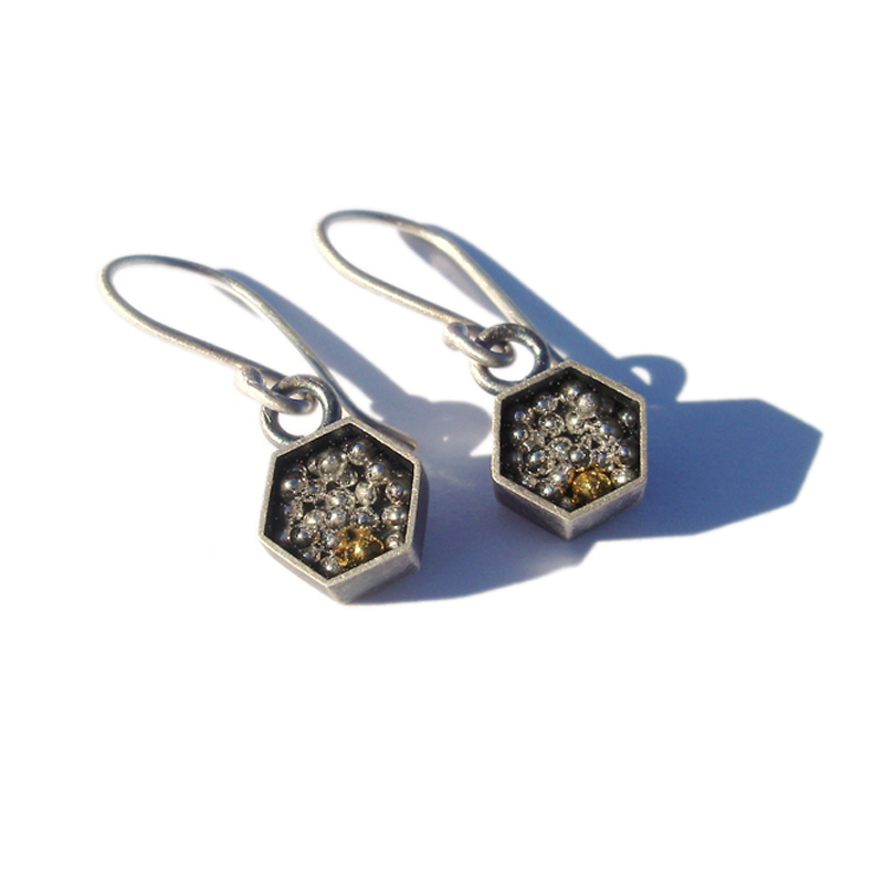 Standing Out in a Crowd, earrings, sterling silver, 24ct gold, resin, 2006