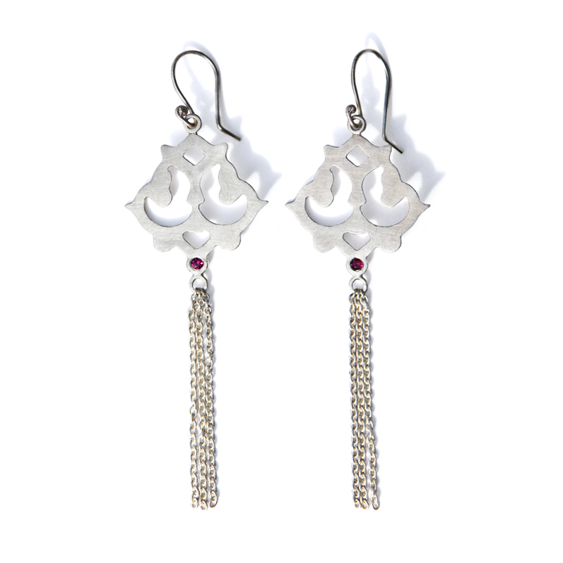 Sunset Earrings, grape garnet, sterling silver, 2013