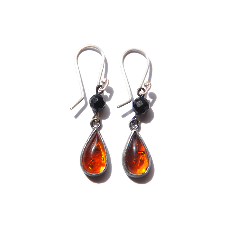 Baltic Amber Earrings, baltic amber, jet, fine silver, sterling silver, 2013